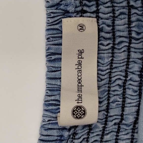 The impeccable pig tank top blouse denim blue chambray medium summer smocked - Picture 5 of 10